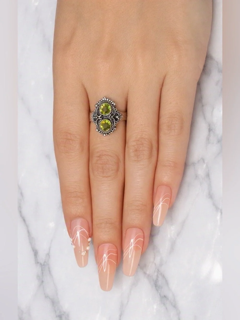 Sterling Silver Double Peridot Statement Ring